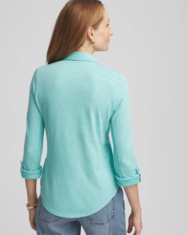 Collared Henley Denim Top - image 3